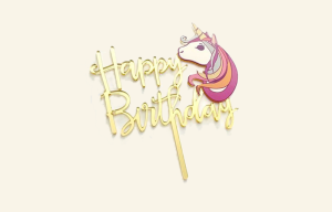 Unicorn Happy Birthday Gold Mirror Cake Topper