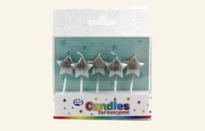 Silver Star Candles 5pk