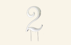 Silver Number 2 Cake Topper