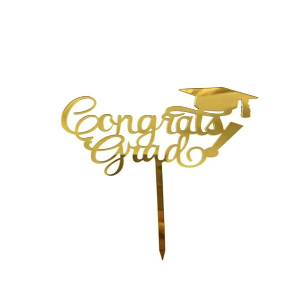 Gold mirror Congrats Grad cake topper with graduation cap