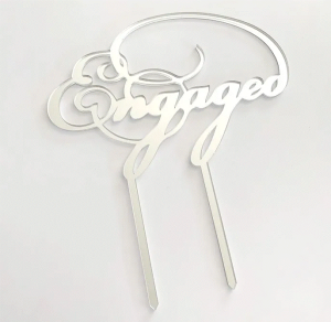 Engaged  Silver Mirror Cake Topper