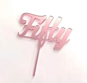 Fifty Rose Gold Mirror Cake Topper