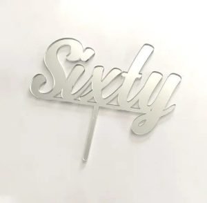 Sixty Silver Mirror Cake Topper