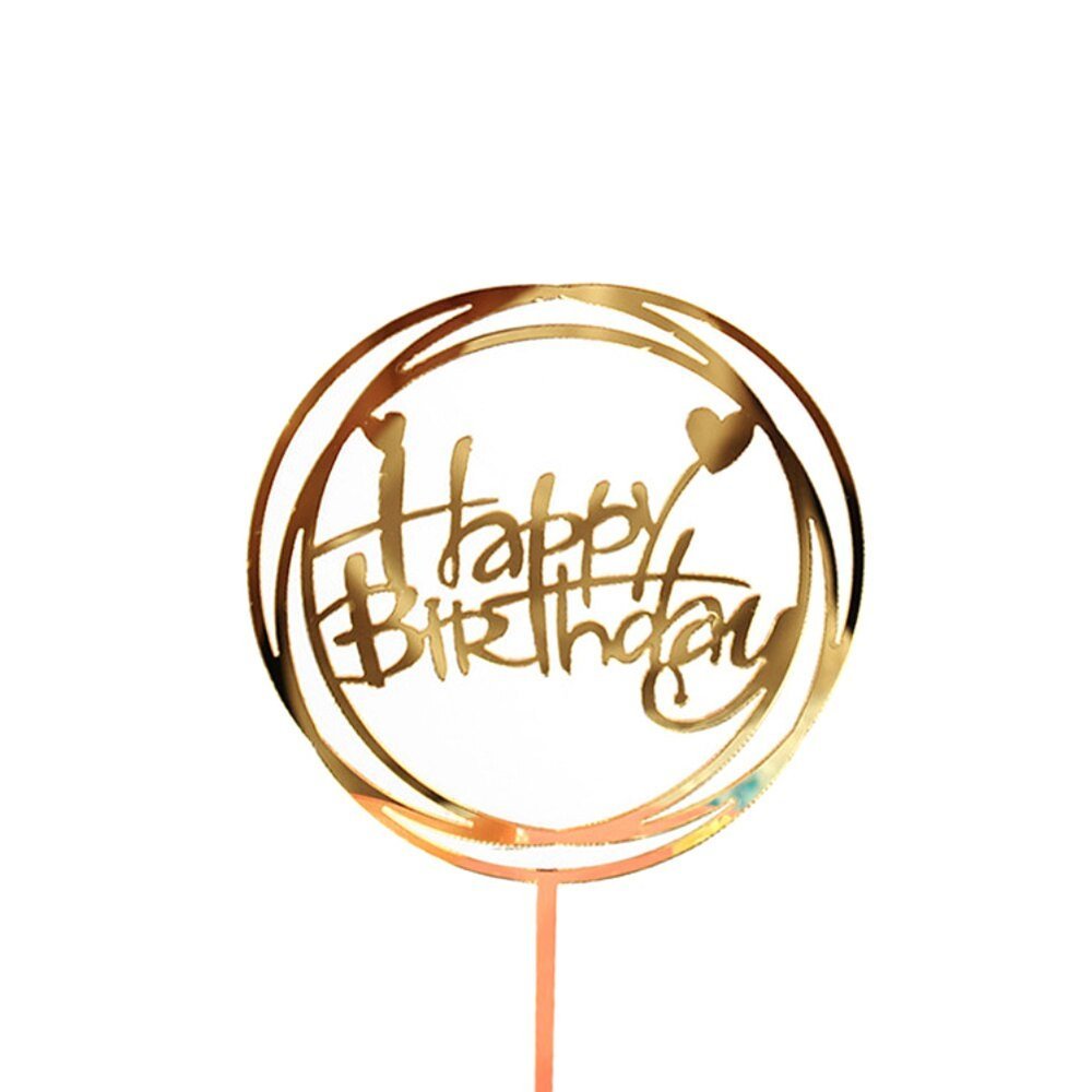 Gold Happy Birthday Round Cake Topper - Queenparty