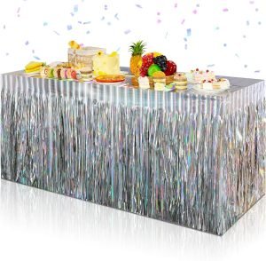 Iridescent Silver Table Skirt