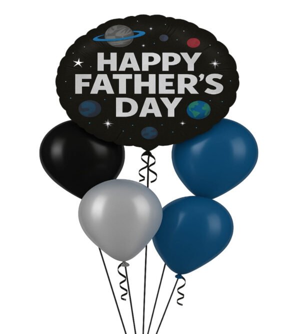 Father's Day balloon bouquet black foil with navy and silver latex