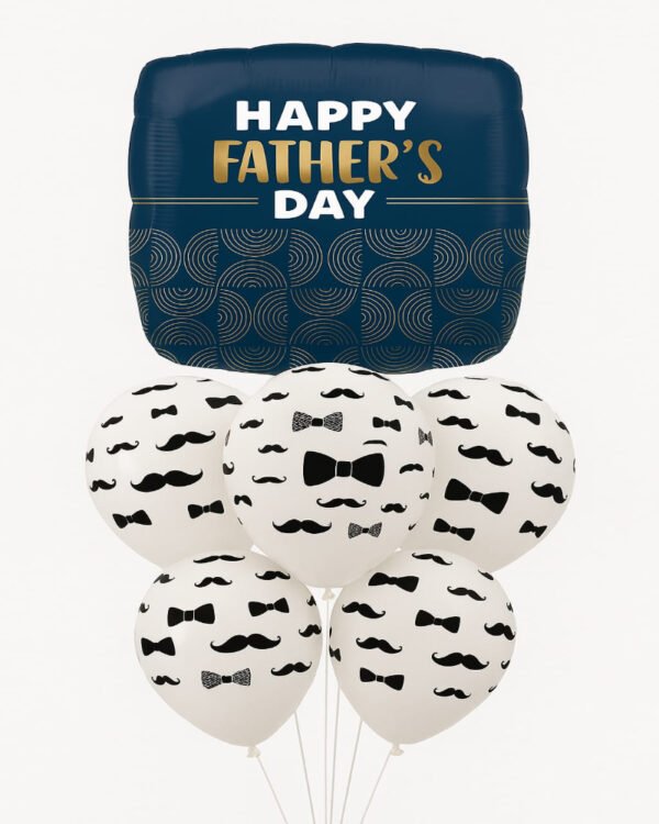 Father's Day balloon bouquet navy foil and mustache latex