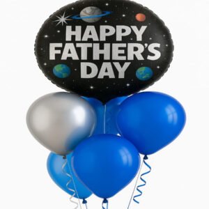 Father's Day balloon bouquet black foil with blue and silver latex