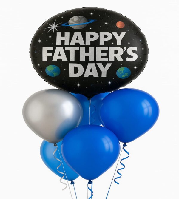 Father's Day balloon bouquet black foil with blue and silver latex
