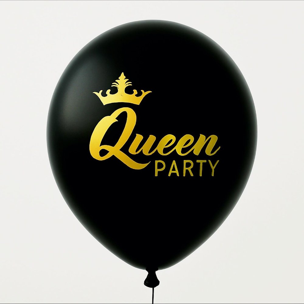 Gold crown logo printed on a black balloon – custom printed balloons Sydney