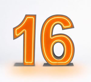 Neon number 16 light up numbers for birthday party hire Sydney