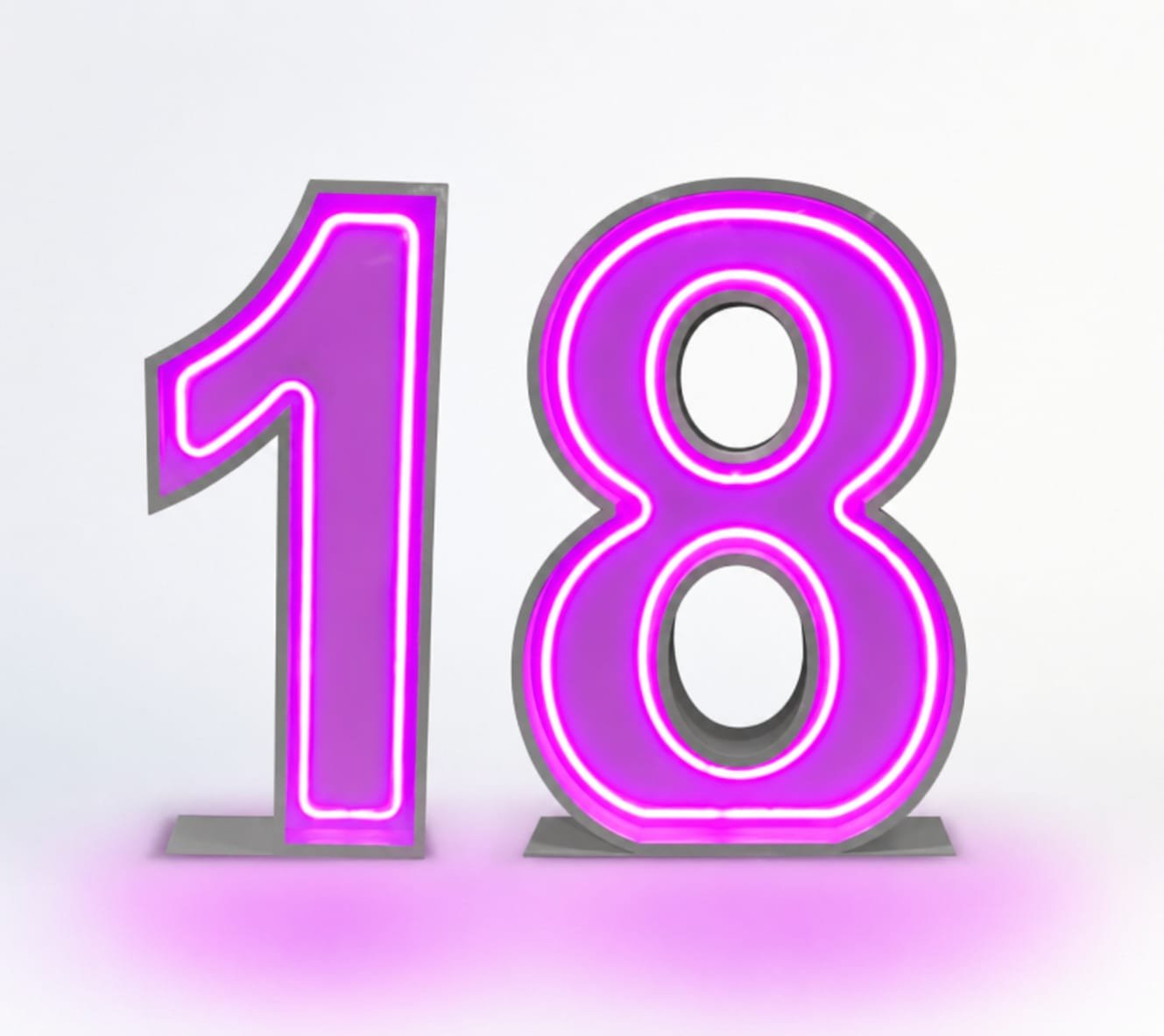 Neon number 18 light up numbers for birthday party hire Sydney