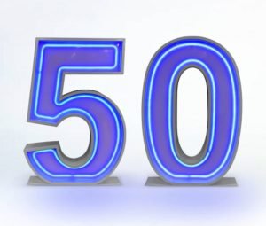 Neon number 50 light up numbers for birthday party hire Sydney