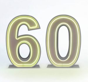 Neon number 60 light up numbers for birthday party hire Sydney