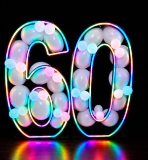 3D frame neon number filled with balloons